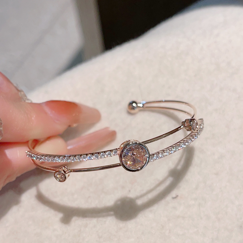 Dobbeltlags guldbelagt zirkon armbånd mode OL stil pink cirkel zirkon armbånd kvinde J377_voghion.com