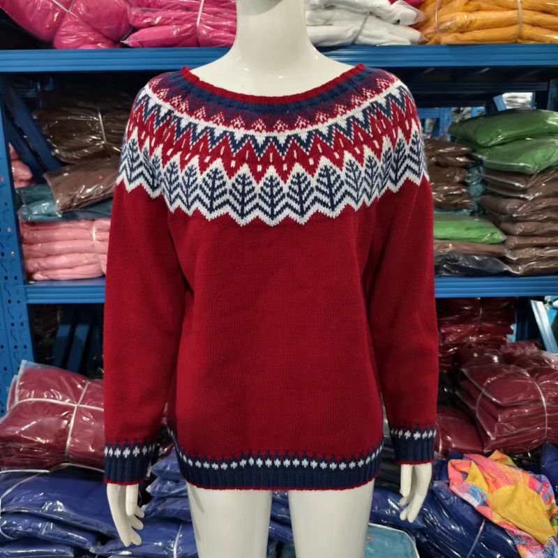 Damenbekleidung, modischer Strickpullover mit Rundhalsausschnitt, Farbblock, lockere Passform, lässige Oberteile_voghion.com