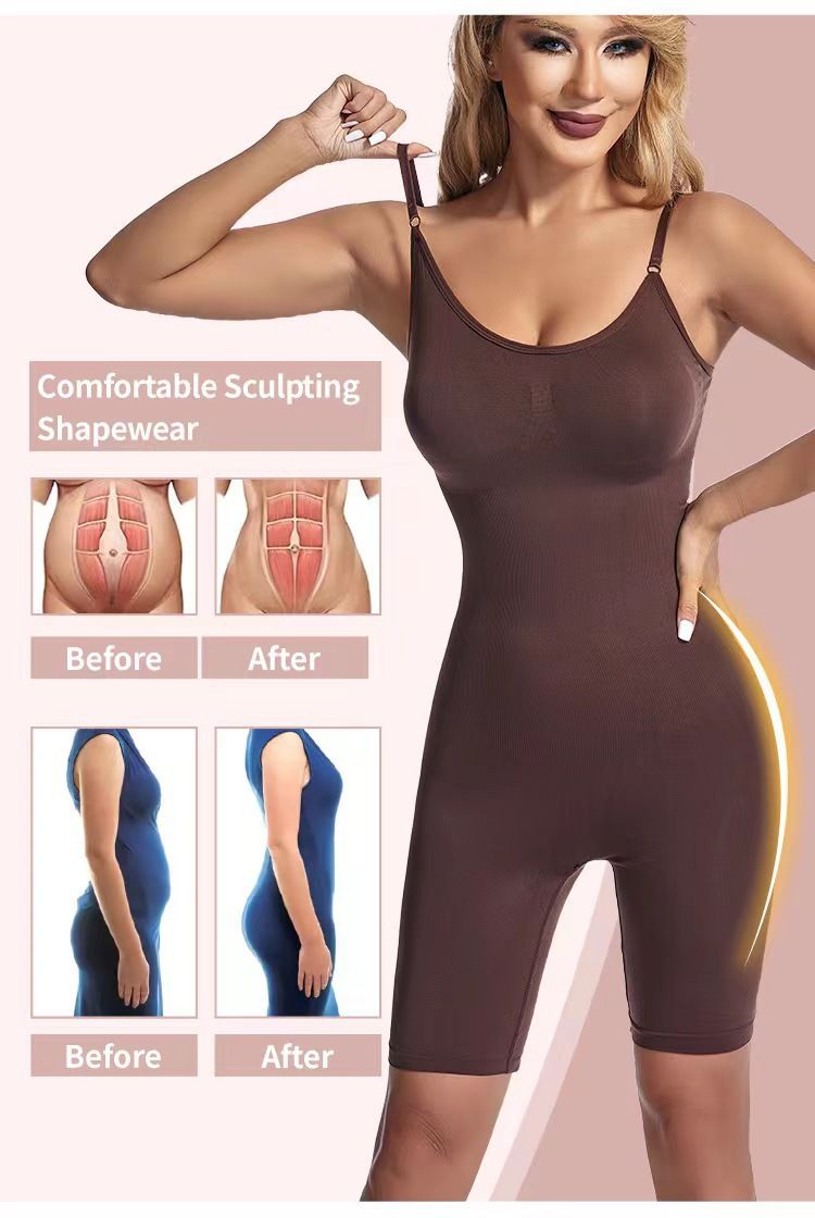 Neuer Onesie in Übergröße, nahtlos, körperbetonte Shapewear, Damenkorsett, flache Beine, postpartale Neckholder-Bodywear_voghion.com