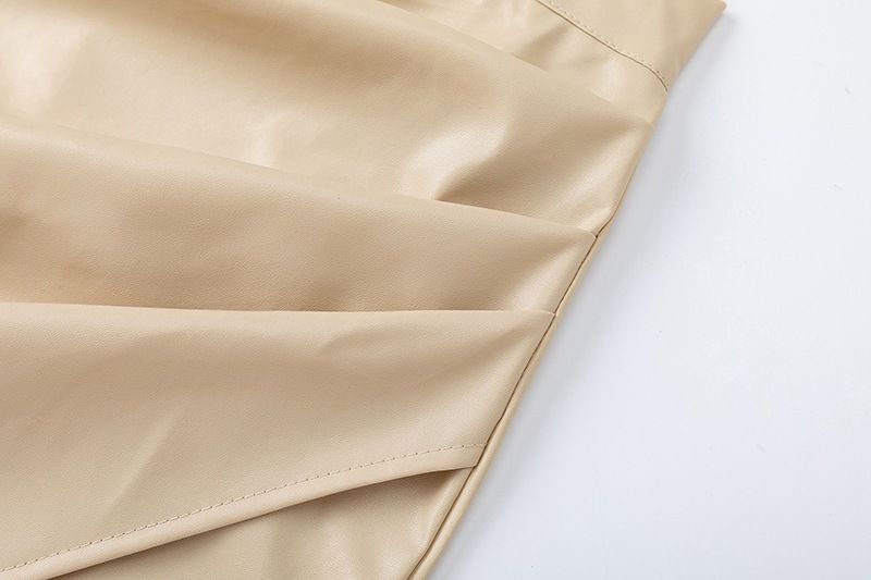 Gonna a tubino in similpelle a vita alta da donna - Gonna midi aderente con spacco frontale (nero/marrone/beige, S/M/L/XL/2XL)_voghion.com