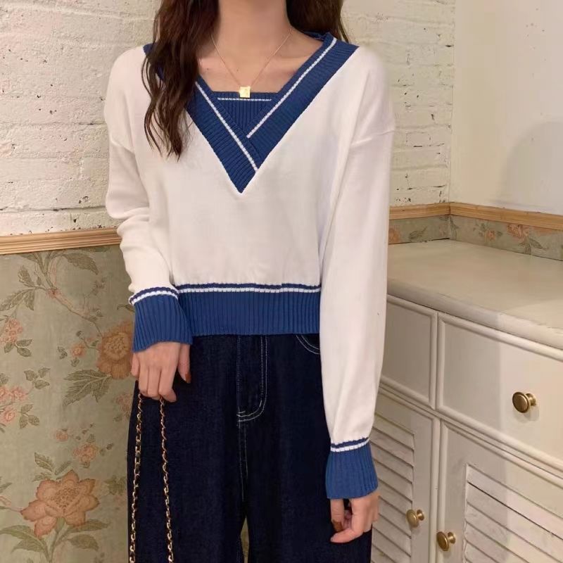 Maglia interna da donna, maglione invernale, nuovo design primavera e autunno 2024, maglia corta in maglia con scollo a V Niche_voghion.com
