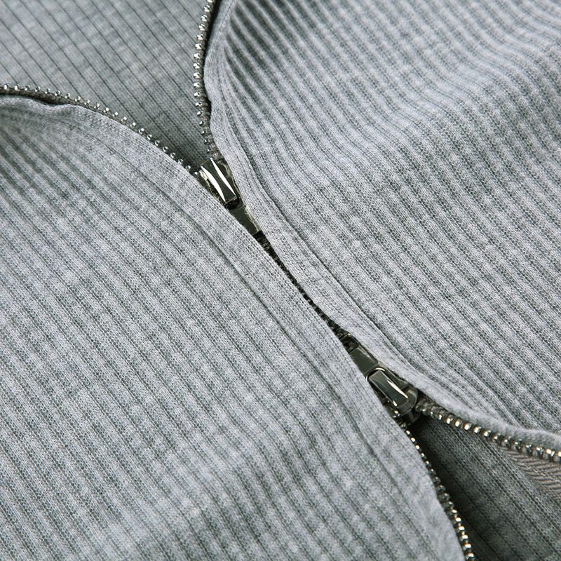 Women's Clothing Solid color knitted zipper hooded cardigan sweatshirt V neck triangle cup bra high waisted tight shorts casual three piece set_voghion.com