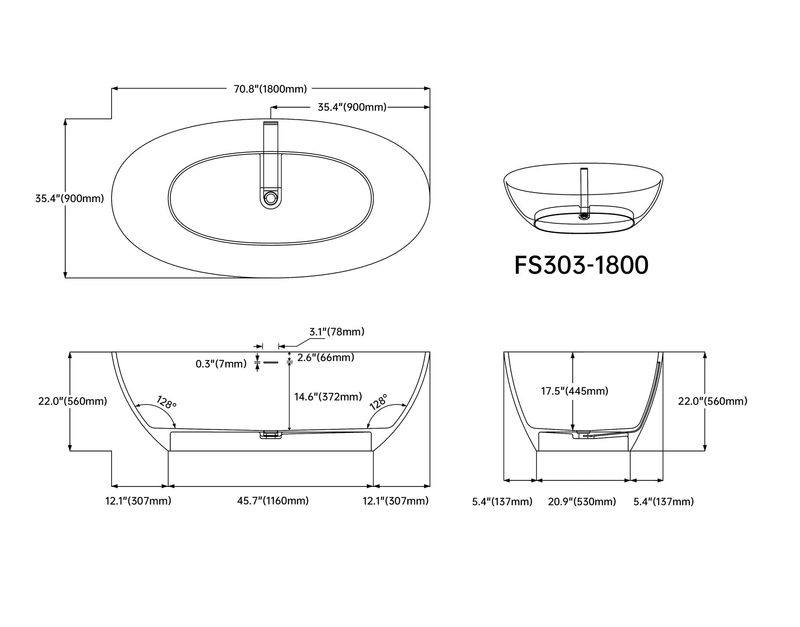 71" Solid Surface Soaking Bathtub_voghion.com