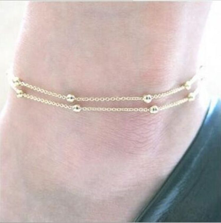 Foot Double Layer Chain Bead Anklet Women's Jewelry_voghion.com