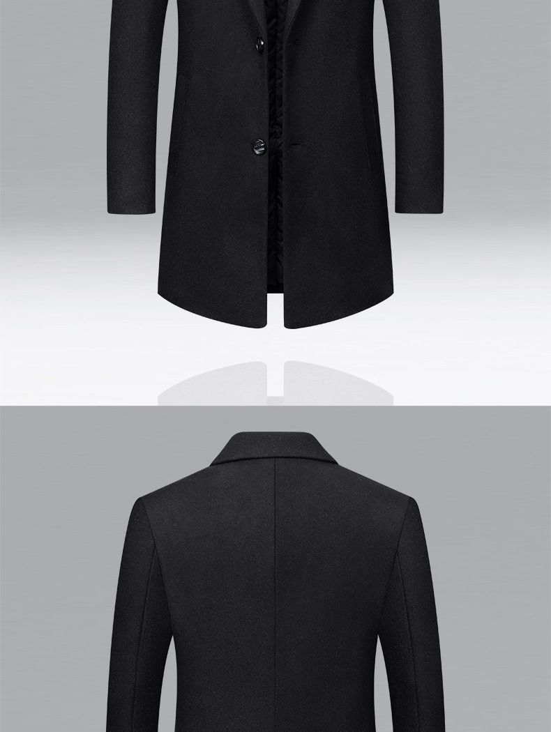 Mid-Length Wool Blend Coat For Men – Business Casual Overcoat With Notch Lapel (L-5XL, Winter, Navy/Gray/Black)_voghion.com