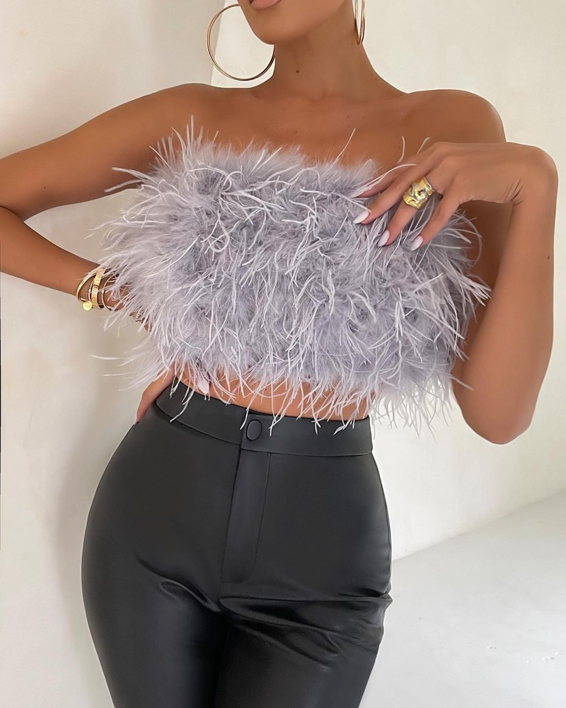 Women's Clothing Spring And Summer Fashion Fluffy Multi Color Furry Tube Tops_voghion.com