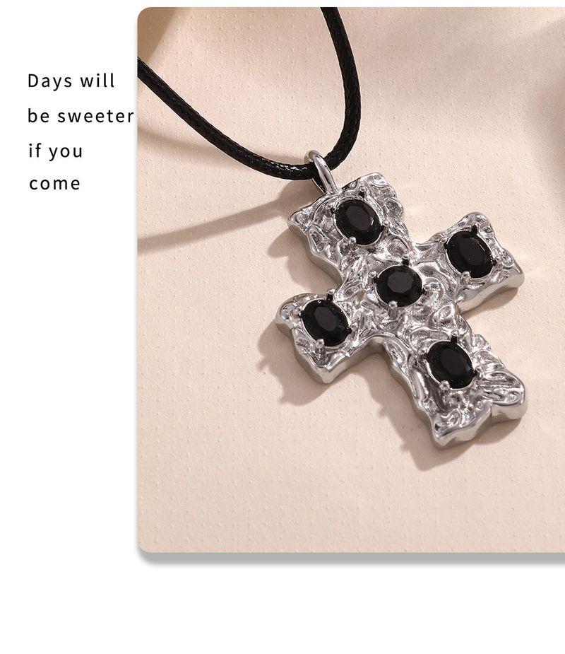 Collana con croce in vetro, collana con corda nera, gioielli in acciaio al titanio_voghion.com