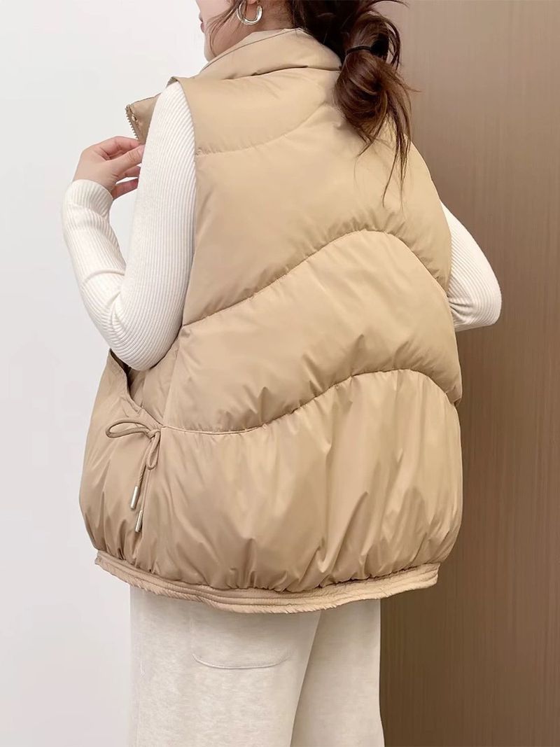 Gilet matelassé pour femme – Motif 3D et col montant zippé (Indispensable pour superposer les vêtements d'hiver légers)_voghion.com