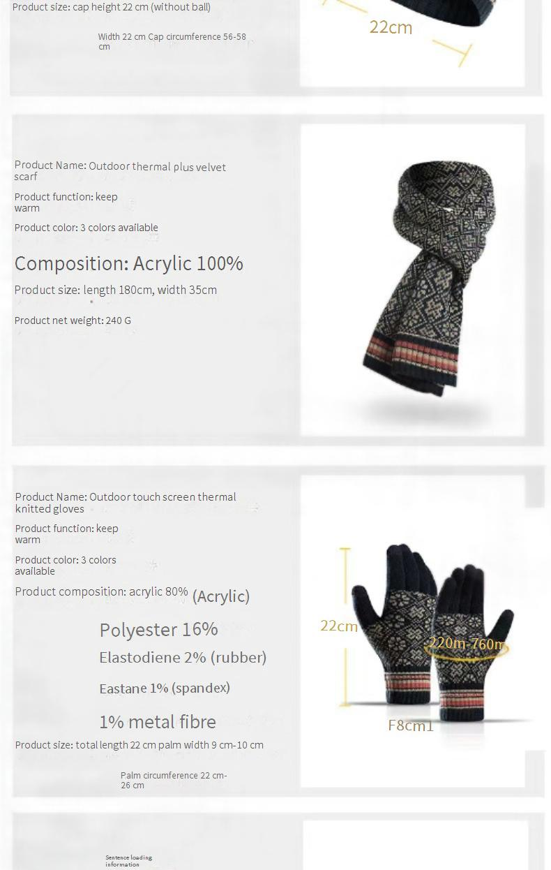 fornitura speciale di nuovo vestito caldo invernale per il commercio estero, cappello e sciarpa in lana lavorata a maglia acrilica, set da tre pezzi_voghion.com