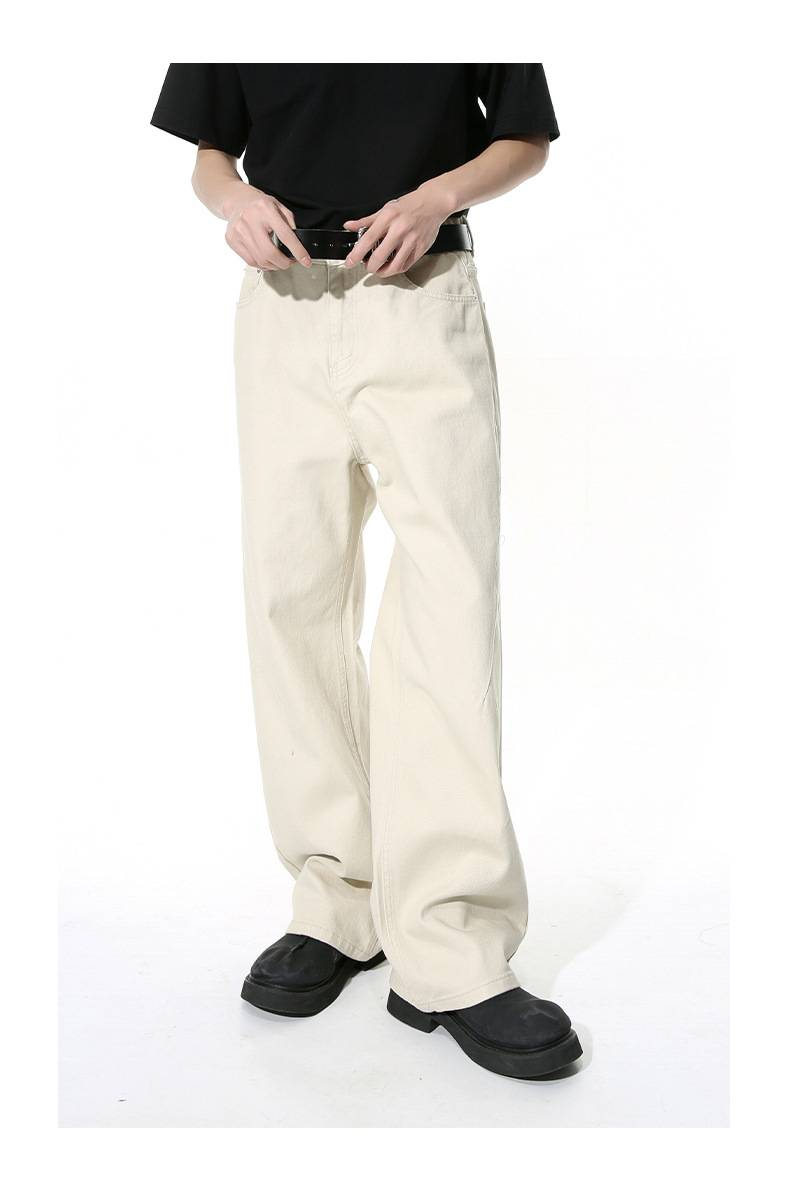 Men's Clothing Style Pure Color Simple Style Straight Loose Basic Jeans_voghion.com