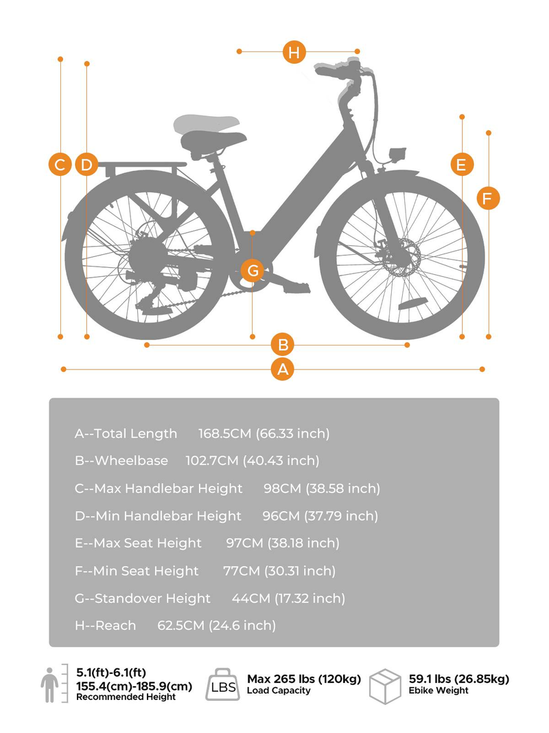 MileCity 1 Electric Bike, 7 Speed Electric Bicycle 36V 13Ah Removable Battery, 25km/h & 80-100km Range Urban Commuter E-bike, IP65 Waterproof_voghion.com