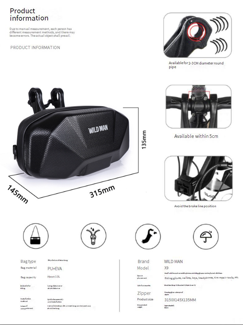 Bicycle Handlebar Bag EVA Hard Shell Electric Scooter Bag Riding Car Head Bag_voghion.com