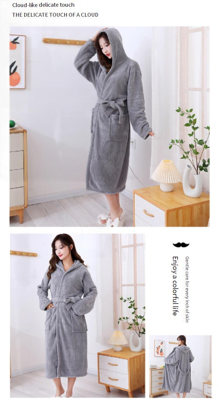 Winter Pineapple Knit Hooded Bathrobe - Ultra Plush Coral Fleece Robe With Cross-Tie Belt - Thick & Cozy Long Sleeve Bath Dress For Home Spa_voghion.com