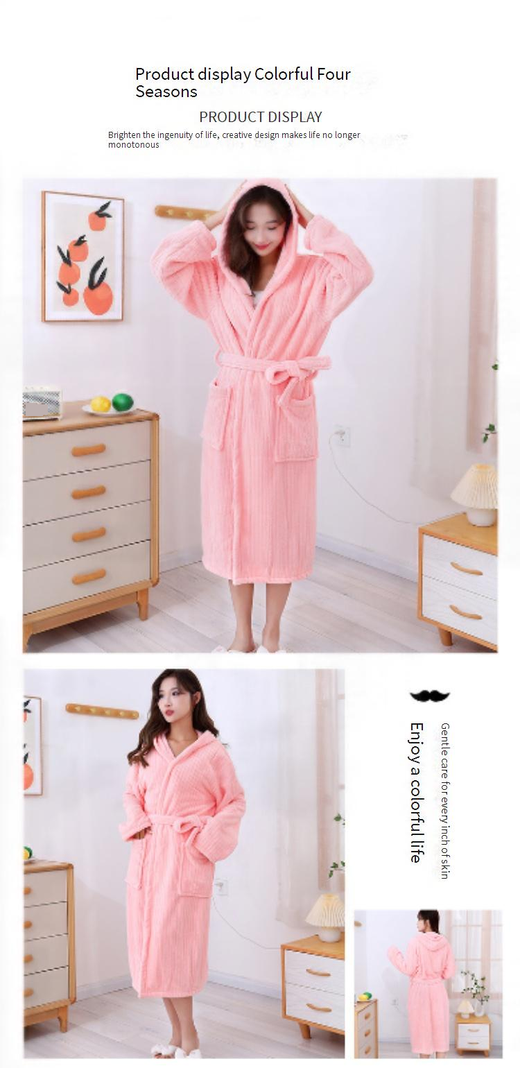 Winter Pineapple Knit Hooded Bathrobe - Ultra Plush Coral Fleece Robe With Cross-Tie Belt - Thick & Cozy Long Sleeve Bath Dress For Home Spa_voghion.com