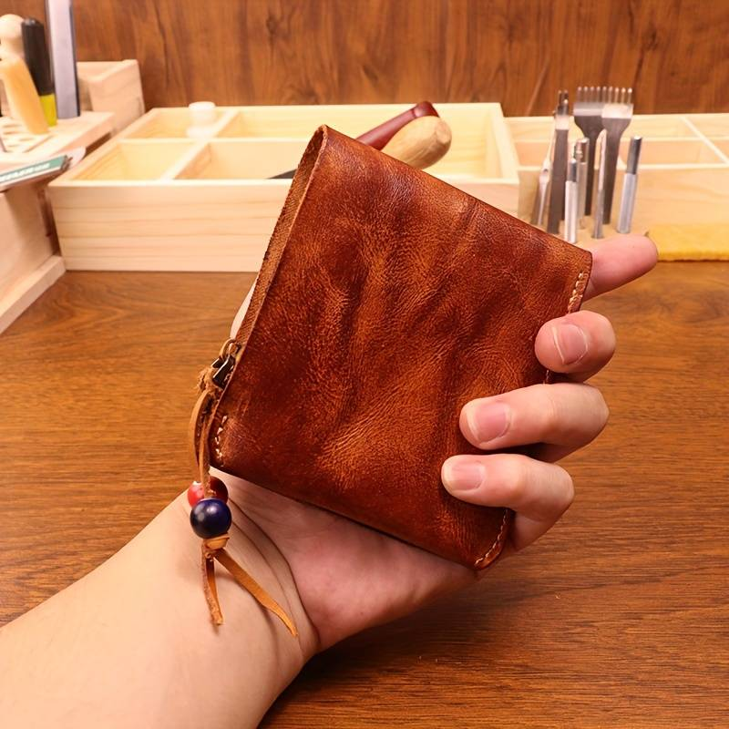 Nova carteira de couro curtido vegetal, feita à mão, vintage, envelhecida, masculina, porta-cartões, porta-moedas_voghion.com