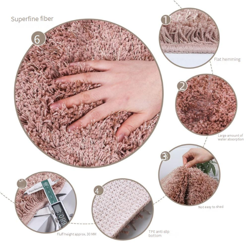 Tapete de banho de poliéster flocado ultramacio - Tapete oval antiderrapante e absorvente para banheiro, cozinha, entrada e muito mais, lavável à máquina, cor sólida moderna_voghion.com