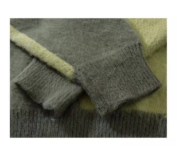 Pull jacquard unisexe motif chat – Tricot surdimensionné tendance, tailles européennes (S-2XL, noir/bleuté)_voghion.com