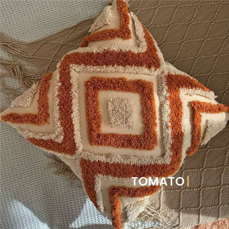 Federa per cuscino trapuntata dipinta a mano, stile bohémien retrò nordico, stile B&B, leggera e di lusso, con nappa per divano_voghion.com