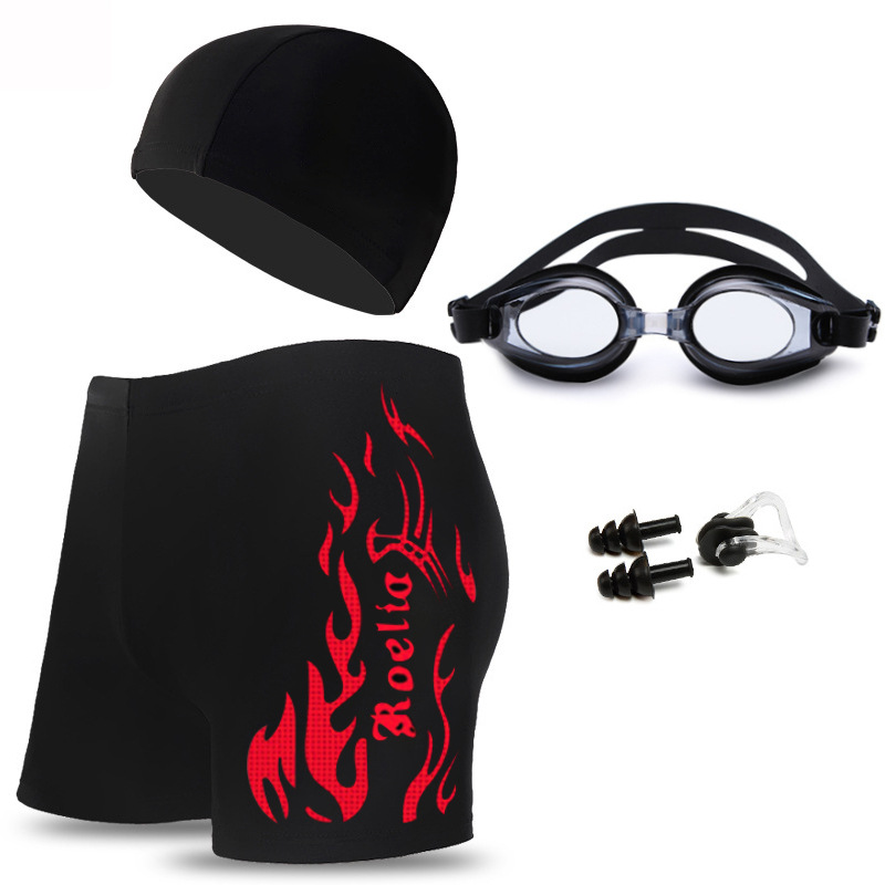 Herren-Badehose, Boxershorts, schnelltrocknend und unbequem, große Größe, locker, Schwimmbrille für Erwachsene, Badekappe, vierteiliger Anzug_voghion.com