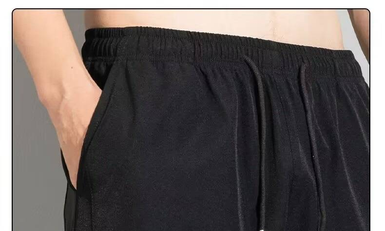 Pantalon d'été en soie glacée pour homme - Ultra-fin, extensible, à séchage rapide et respirant, coupe slim avec poignets élastiques (noir/gris/beige)_voghion.com