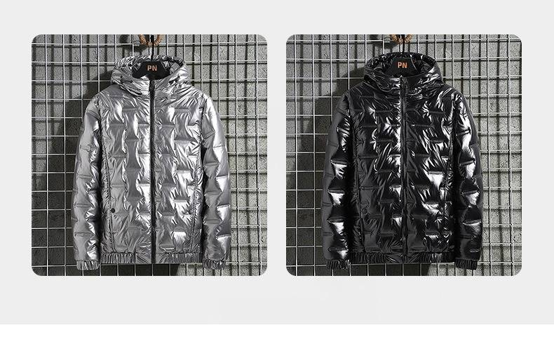 Piumino invernale con finitura metallizzata – Cappotto slim fit con cappuccio e rivestimento in poliestere lucido (M-5XL)_voghion.com