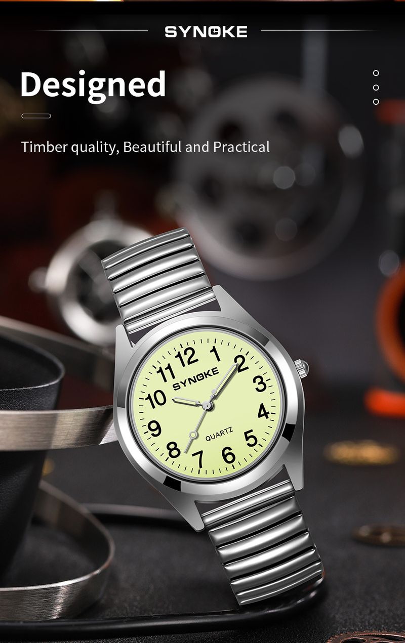 SYNOKE alloy spring with large font digital face senior quartz watch for men and women, simple and classic, best-selling_voghion.com