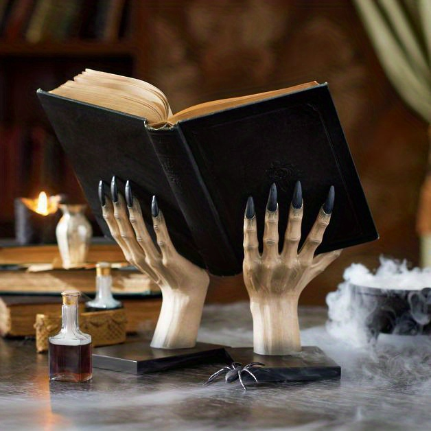 2pcs/set Witchy Hand Book Stand, Resin Witch Hand Bookcase Decoration, Halloween Horror Demon Hand Funny Crafts Desktop Bookcase Decoration Decoration_voghion.com