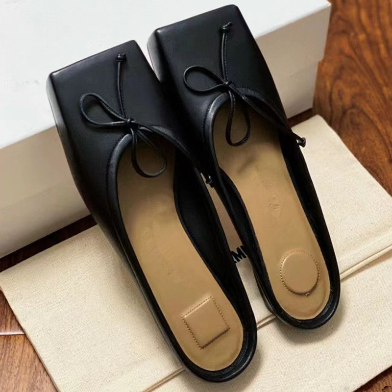 Scarpe con tacco a spillo e testa quadrata alla moda da donna, primavera ed estate, design unico e pigro, con fiocco e bocca bassa_voghion.com