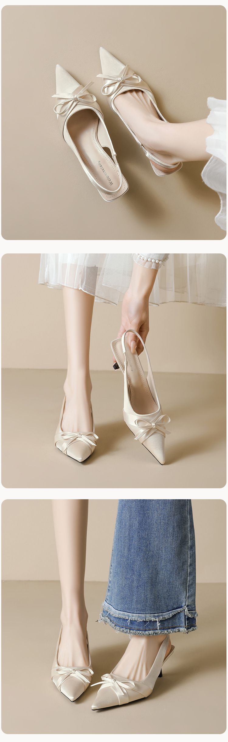 Französische schöne spitze Schleife Tasche Kopf Sandalen Damen nicht müde Füße Stiletto High Heels Damenschuhe_voghion.com