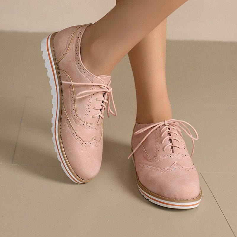 Damenschuhe Brogue Burnt Flower Frühling und Herbst Neue mattierte flache Sohle Schnürschuhe im Retro-Stil Lässige Damenschuhe Lederschuhe_voghion.com