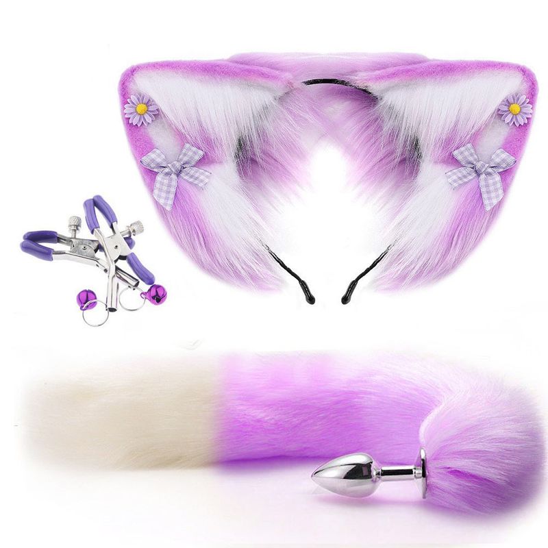 Yanse Sexy Peloso Orecchie di Gatto Colorate Coda di Volpe Lunga in Acciaio Inox Plug in Metallo Set Erotico Cosplay Lesbico Sesso Anale Plug per Donna_voghion.com