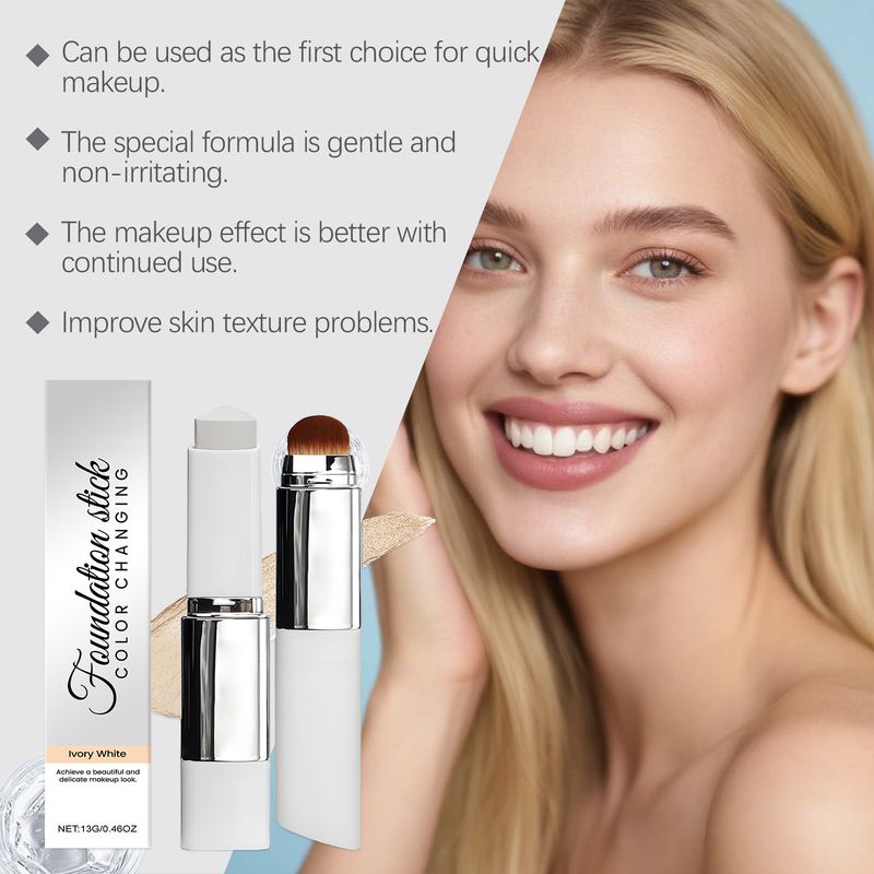 Elfenbeinweißer 2-in-1-Foundation-Stick mit Farbwechsel, leicht, feuchtigkeitsspendend, pflegend, matt, klar, natürliches Finish_voghion.com