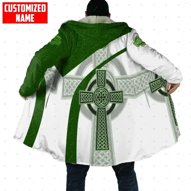 Men's Trench Coats Custom Name Irish Ireland Country St.Patrick Vintage DPrint Windbreaker Winter Overcoat Hoody Cloak_voghion.com