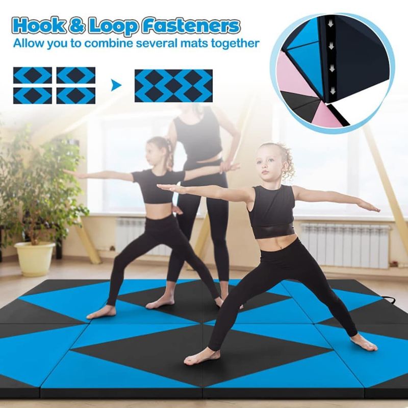 8 Feet PU Leather Folding Gymnastics Mat With Hook And Loop Fasteners_voghion.com