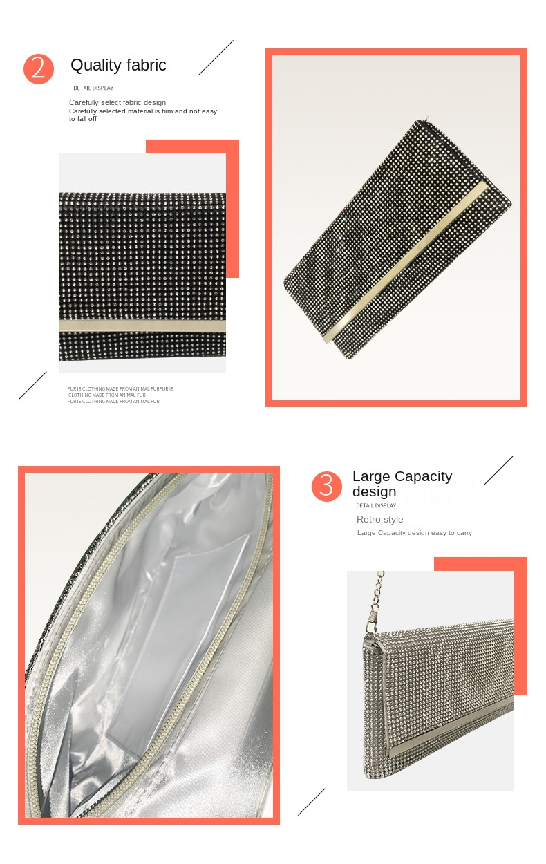 Designer Original New Tide Tide Mode Elegant Enkla Diamanter Glitter Kvinnors middagsfest Clutch Bärbar kedja Axelkuvertväska_voghion.com