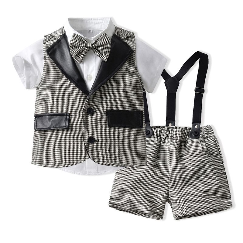 Kinderkleidung Neue Frühlings- und Herbstkleidung für Jungen, kleine karierte Weste, kurzärmeliger Hemdanzug für Kinder, einjährige Kleider-Performance-Kleidung_voghion.com