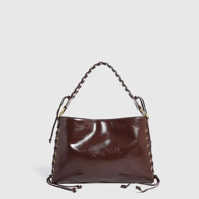 Borsa da donna in pelle nera con coulisse, con occhielli, intrecciata, all'ingrosso, 2025, nuova borsa di nicchia per laptop_voghion.com