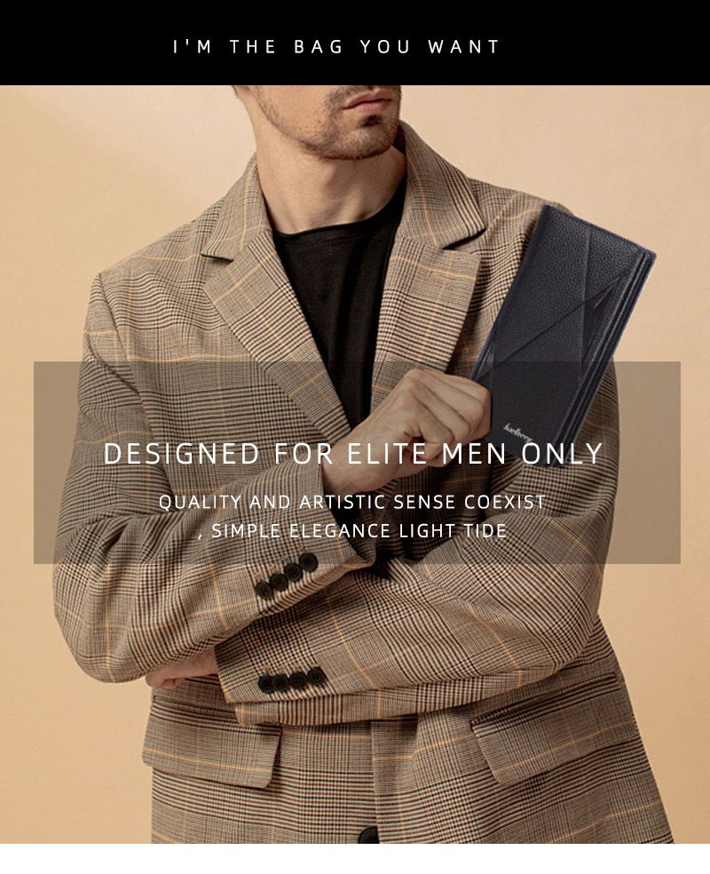 New Men's Wallet Long baellerry Business Casual Litchi Pattern Zipper Clutch Multi-Card Wallet_voghion.com