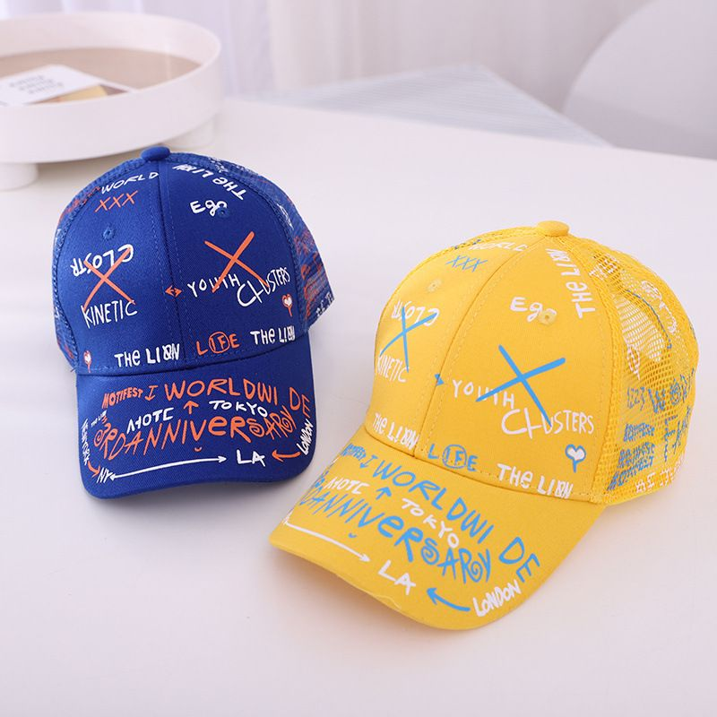 Fréijoers- a Kannermütz Jongen Sonneschutz Meedercher Graffiti Mütz Baby Summer Fräizäit Mesh Baseballkapp_voghion.com