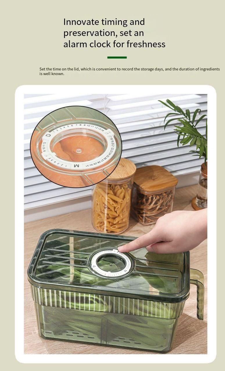 Fresh-Keeping Storage Kitchen Refrigerator Timer Fruit Bento Vegetable Organizer Refrigerated Frozen Sealed Draining Box_voghion.com