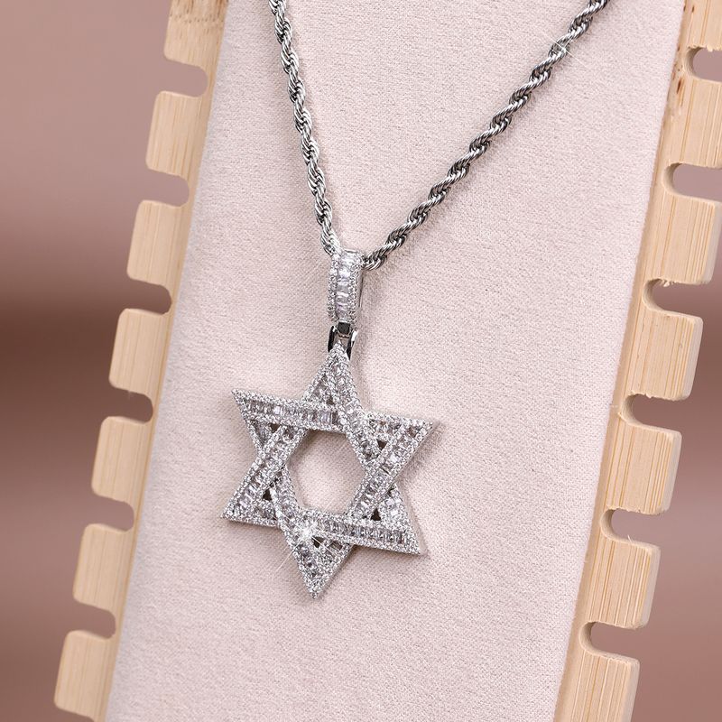 Collier avec pendentif étoile de David en zircone cubique hexagramme unisexe Hip Hop, très populaire_voghion.com