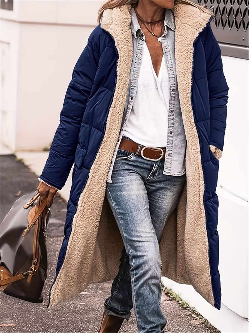 Women's Reversible Long Winter Coat – Thick Fleece Lined, Oversized Hooded Parka With Pockets (Black, Coffee, Grey, Caramel, Burgundy)_voghion.com