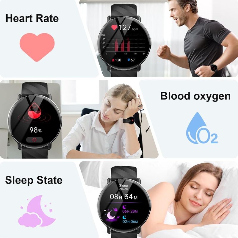 Smart Watch für Männer und Frauen mit Anruf-/Texterinnerung, Smartwatch, 1,39-Zoll-Touchscreen, Fitnessuhr mit Herzfrequenz, Schlafschritten, Kalorien_voghion.com