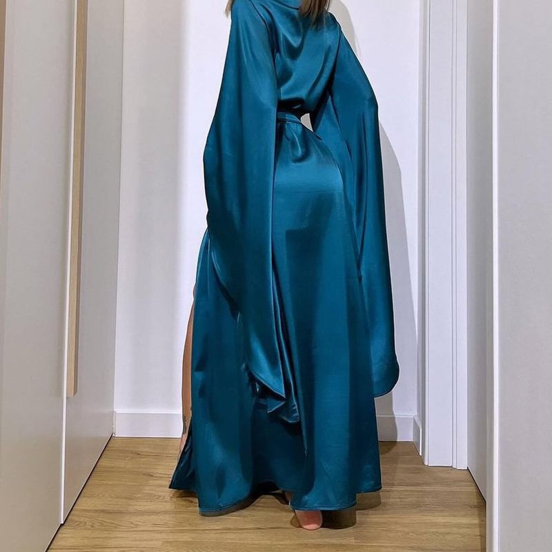 Comfortable And Casual Temperament Home Ladies' Strappy Nightgown Slit Robe Women's Clothing_voghion.com