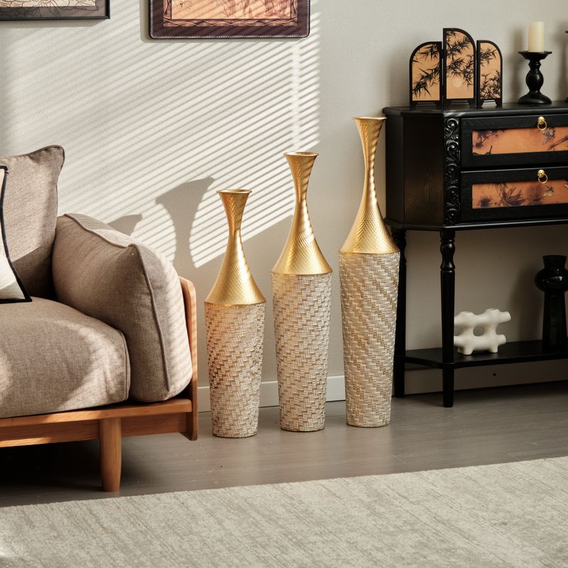 Floor Metal Vase Modern Style Decoration Home Woven Pattern Metal Vase 3-piece Set Gorgeous Home Decoration Large Glazed Metal Vase_voghion.com