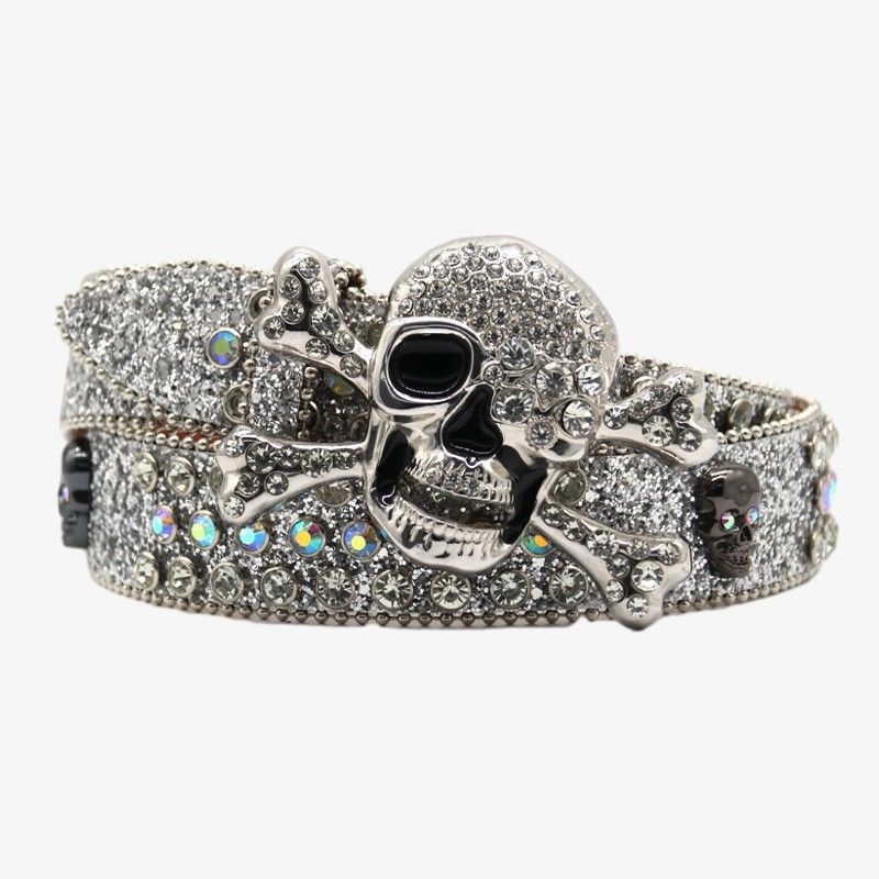 VOOTHOST Heren Jeans Strass Donkere Schedel Hoofd Dames Riem Western Denim Glanzende Klinknagel Ontwerp Kunstmatige Diamant Riem Hip Hop Punk Y2k Riem F0386_voghion.com