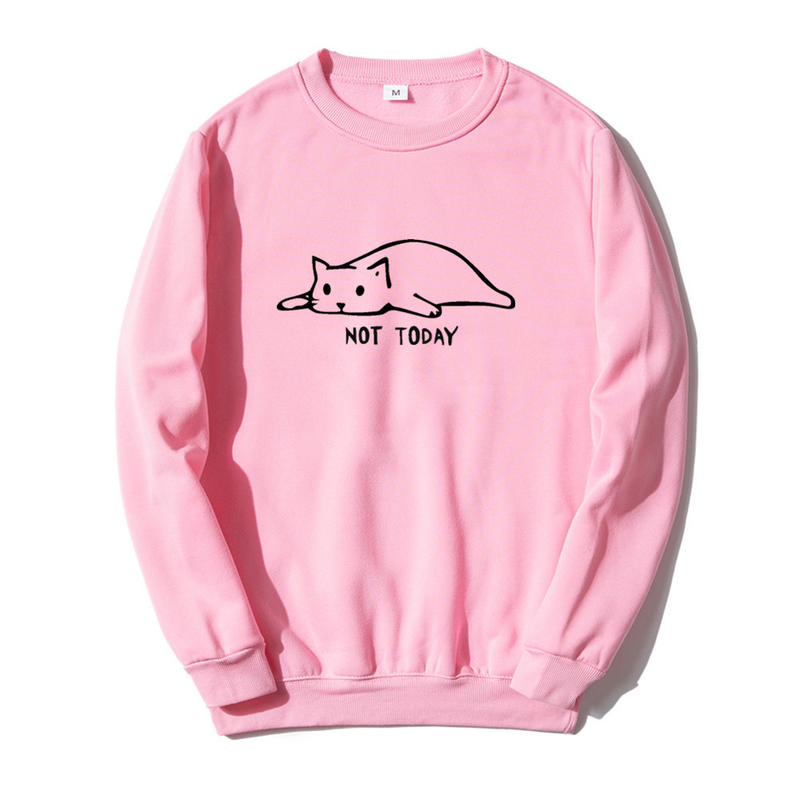 Pullover mit Rundhalsausschnitt, Lazy Cat Not Today, Trendbuchstabe, langärmeliges Oberteil, einteiliger Aufdruck_voghion.com