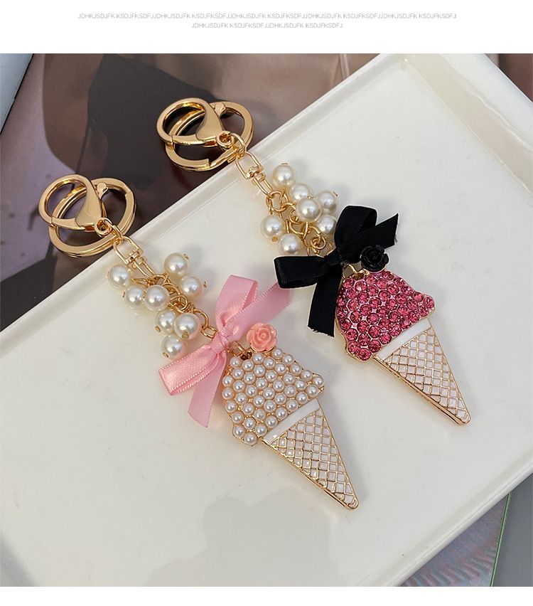 Portachiavi in metallo con ciondolo a forma di macchina per gelato, versione coreana, con perle e diamanti, regalo per donna_voghion.com