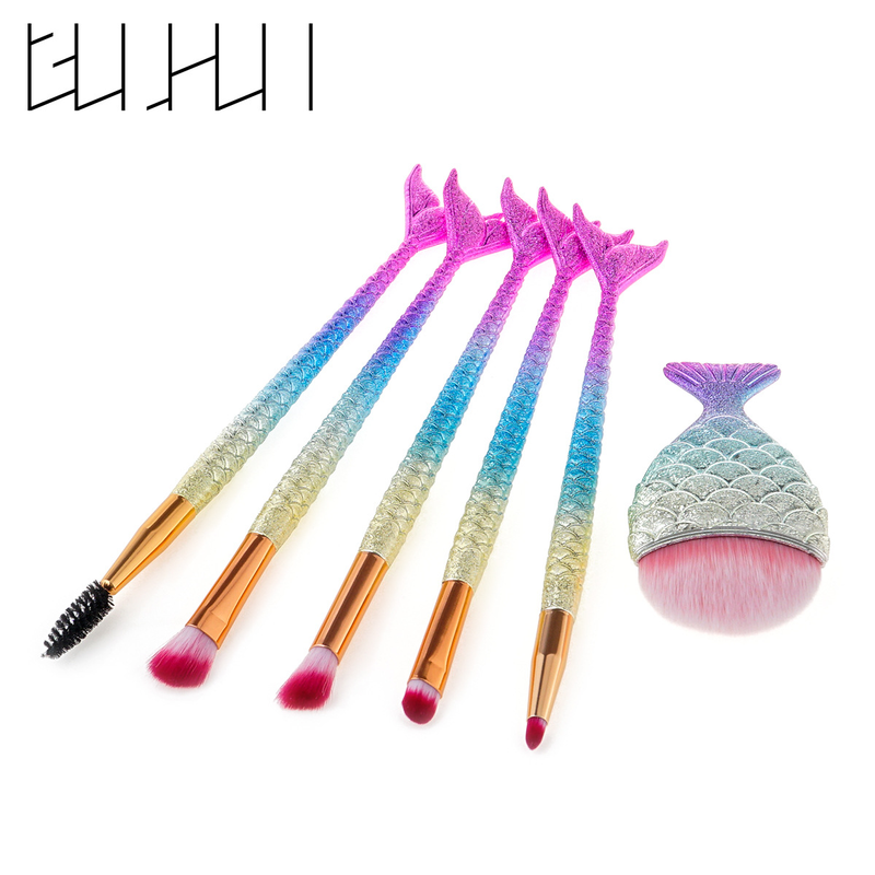 5-teiliges Make-up-Pinselset, Make-up-Tools, Meerjungfrau + kleiner dicker Fisch, Augenset, Lidschattenpinsel, GUJHUI_voghion.com
