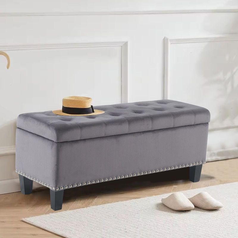 Ottoman With Storage,Foot Rest Bench Bag Floor Chair For Bedroom Or Entryway In Gray_voghion.com